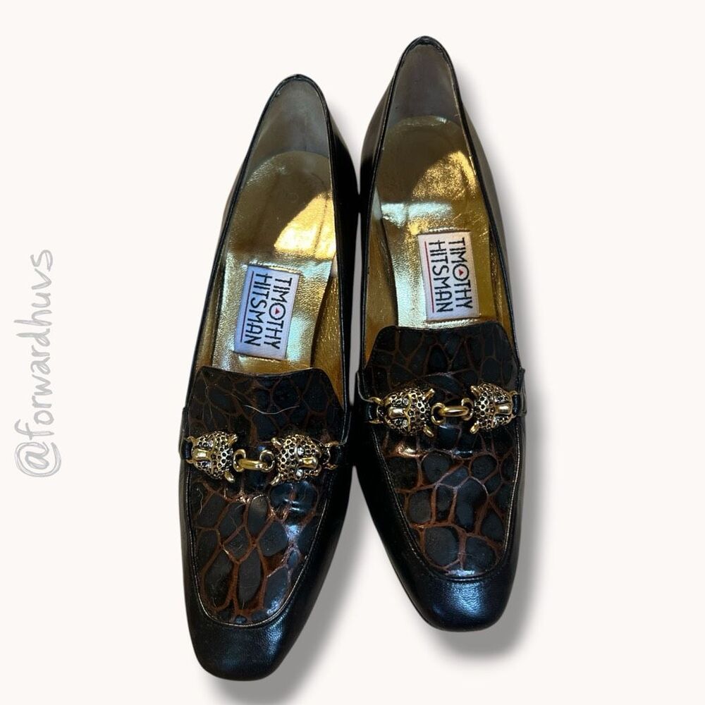 Timothy Hitsman Croc‑Embossed Leather Loafers - Panther Hardware -  Sz 6 M